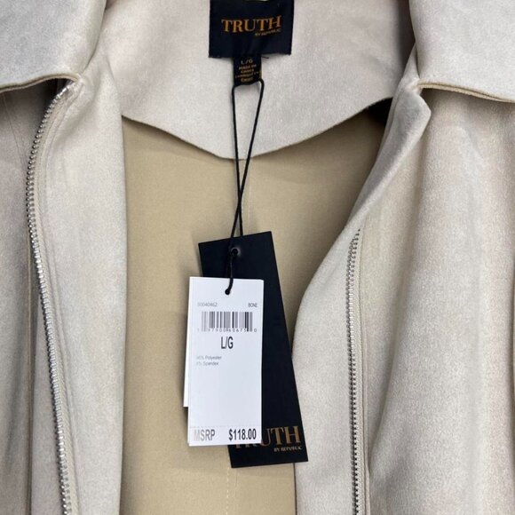Truth Republic Cream Jacket Blazer Zip Belt Faux Leather Large New - Picture 8 of 10